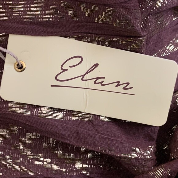 Elan Crop Top Women M Elastic Neck and Hem Short Flare Sleeve Brown Gold - Picture 10 of 11